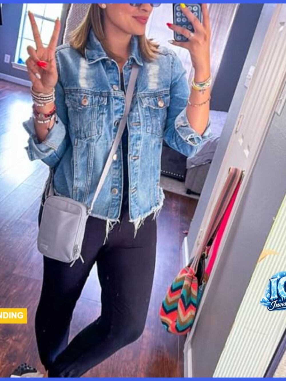 Distressed Frayed Ripped Denim Jacket with Button Closure Pockets - Picture 5 of 7